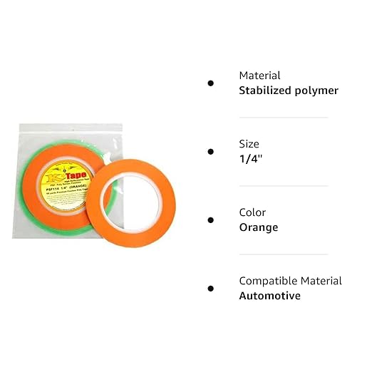 Custom Shop 1/4" Fine Line Tape Fineline Masking Tape Polytape Orange 1/4" X 60 Yard Roll