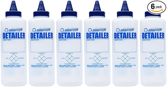 Nanoskin 6-Pack 16 Oz. Squeeze Bottle with Twist Top Dispensing Cap for Auto Detailing, Household Cleaning, Car Care, Applying Wax & Polish, Liquid Storage | Durable, Clear, Easy to Use, Leak-Proof