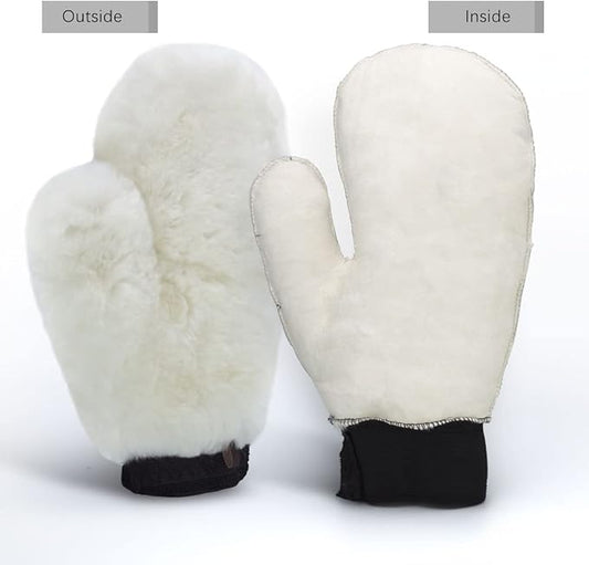 Gracefur Ultra-Soft Car Wash Mitt Double-Sided Sheepskin Wash Mitt, Scratch-Free Detailing Lambswool Wash Mitt Extra Large Size Cleaning Gloves for Cars (Fingers, White)