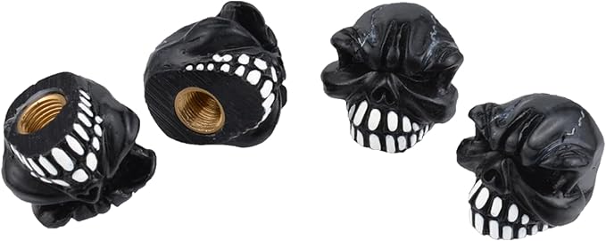 Abfer Skull Valve Caps Fun Wheel Tire Air Stem Dust Cover Cap Auto Decoration Accessories Fit Most Vehicle Car Truck Bike Motorcycle (Black)