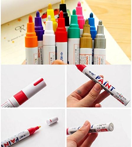 BEMLP Permanent Marker Pen Colorful Waterproof Metal Oilly Fill Paint For School DIY Tyre Tire Tread CD Metal Paint Markers Tire pen 12 Colors for Scuba gear
