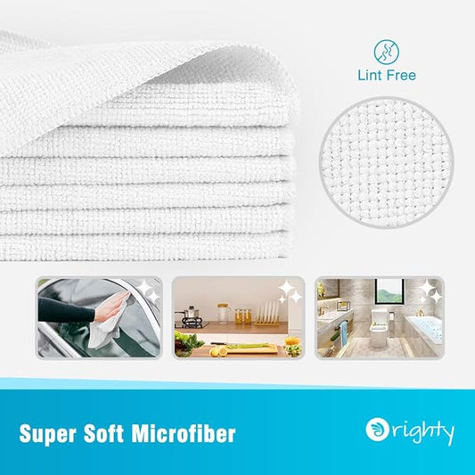Orighty White Microfiber Cleaning Cloth, Microfiber Towels for Cars, Highly Absorbent Car Cleaning Supplies, Lint Free Cloths Clean Rags for Car Care, House, Kitchen, 12x11 inch, Pack of 24