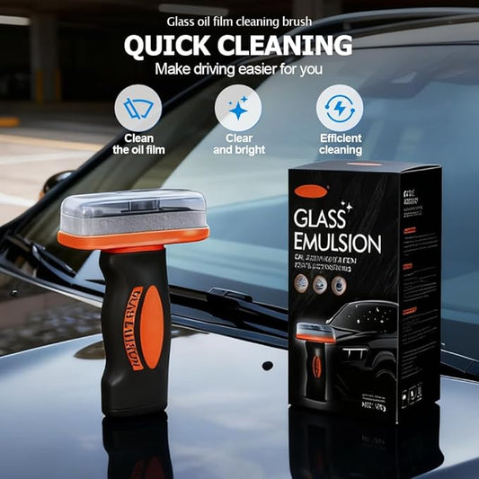 ehnoge Handheld Glass Oil Film Remover, 2026 New Car Oil Films Cleaner Removes Smudges, Roll-On Glass Compound with Cleaning Board for Clear Visibility Safe Driving (1PC)