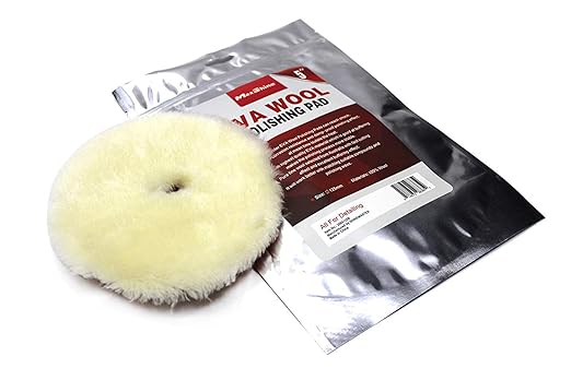 Maxshine 100% Sheepskin Wool EVA Wool Polishing Pad, 5" Buffing Pads with Hook and Loop Back for Polishing