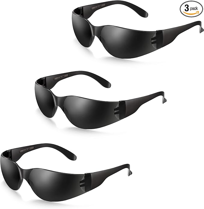 SATTRON 3 Pack of Tinted Safety Glasses, Scratch & Impact Resistant Protective Eyewear, Dark Lenses for UV Protection