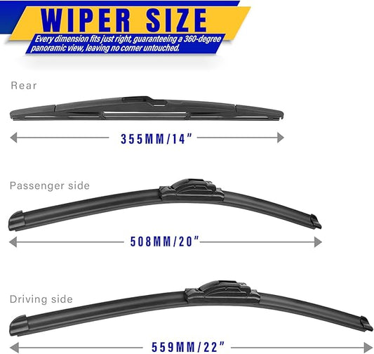 3 wipers Replacement for BMW X3 2004-2010, Windshield Wiper Blades Original Equipment Replacement - 22"/20"/14" (Set of 3) U/J Hook