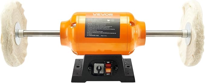 VEVOR 1/2HP Bench Buffer Polisher, 8-inch Bench Polishing Buffing Machine, 1725RPM/3450RPM Dual Speed Benchtop Polisher with 2PCS Cotton Wheels & Cast Iron Base for Metal, Jewelry, Wood Polishing