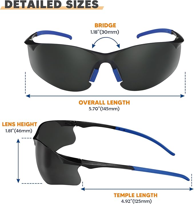 Safety Glasses Tinted 3 Pack, Protective Eyewear for Men Women UV Protection ANSI Z87.1, Safety Sunglasses Bulk Scratch Impact Resistant Eye Protection with Nose Pads for Construction Work Smoke