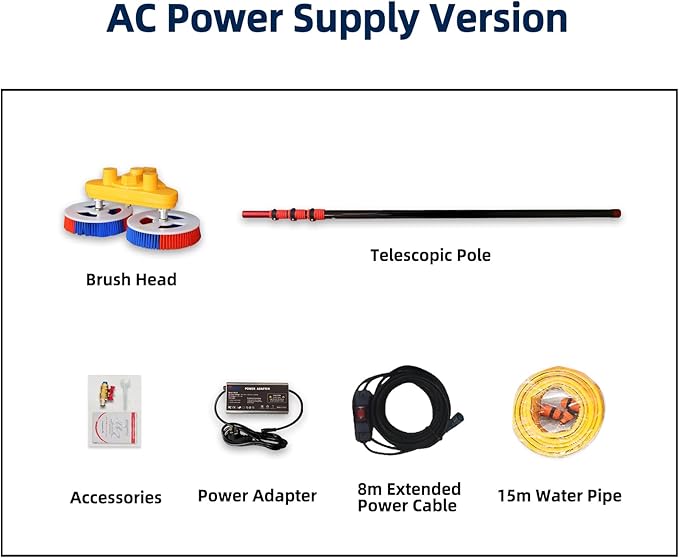 Solar Panel Cleaning Dual Brush,18FT Water Fed Pole Kit,Window Cleaning Brush and Pole, Window Solar Panel Cleaning Kit,with Power Converter