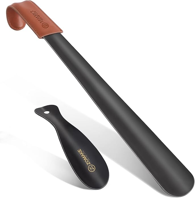 ZOMAKE Long Shoe Horn for Seniors Men,Metal Shoehorn Long handle for Boots, 22.8'' Shoe Spoon Helper