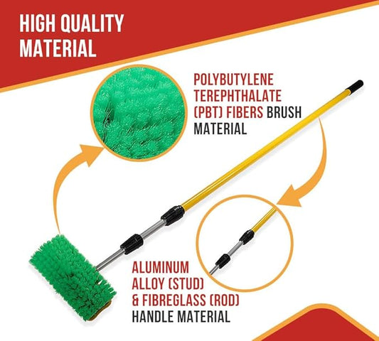 Mytee Products 4 - Pack 10" Bi-Level Car Wash Brush and 5' to 13' Extendable Handle w/Soft Bristles Suitable for Auto RV Truck Boat Camper Exterior Washing Cleaning, Green