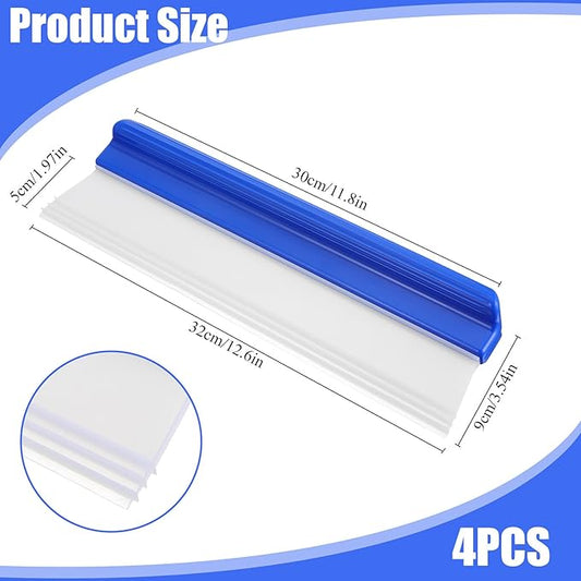 SHENLIU 4 Pack Silicone Car Squeegee 12 inch Flexible Car Water Scraper Tool Silicone Window Squeegee Auto Water Blade Cleaning for Windshield, Glass, Window, Mirror, Shower Doors, Washing & Wiping