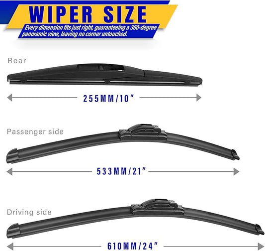 3 wipers Replacement for Mitsubishi Outlander Sport 2011-2022, Windshield Wiper Blades Original Equipment Replacement - 24"/21"/10" (Set of 3) U/J Hook