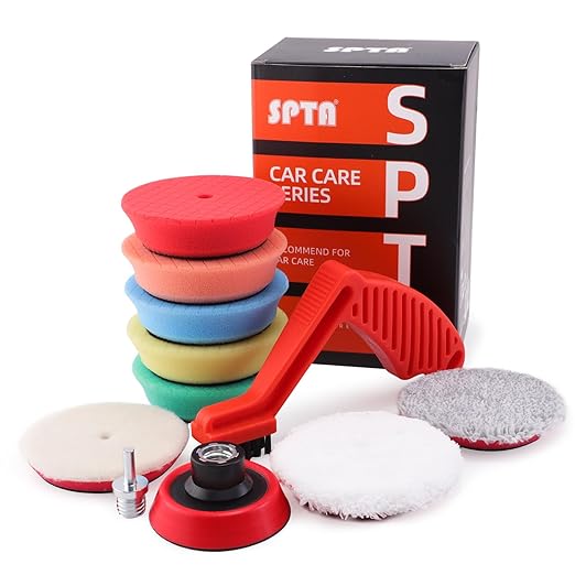 SPTA Drill polishing kit, 11Pcs 3-Inch Buffing Polishing Pads, Car Foam Drill Buffing Pad, Polishing Pads Kit, Buffer Polisher Kit for Car Polishing, Waxing, Sealing Glaze