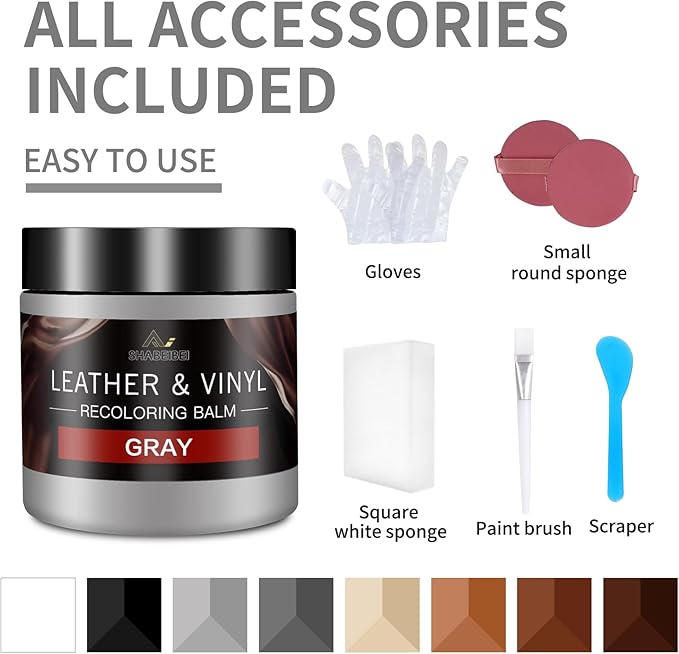SHABEIBEI Leather Recoloring Balm with 100ml Mink Oil, Gray Leather Repair Kit and Scratch Remover for Furniture, Car Seats, Sofas, Dye & Restorer for Couches, Vinyl, PU, Faux