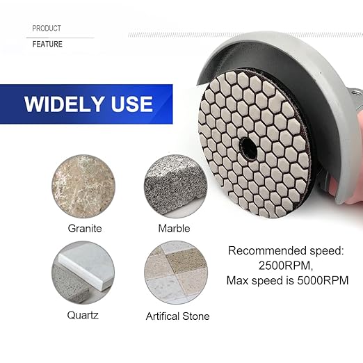 SHDIATOOL 4-Inch Dry Diamond Polishing Pads Grit 800 for Granite Marble Stone Sanding Pad Grinding Pads 7Pcs