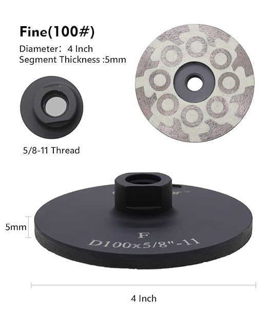 4" Flat Resin Filled Grinding Wheel, Diamond Cup Wheel with 5/8’’-11 Thread for Granite Marble Engineered Stone (Fine)
