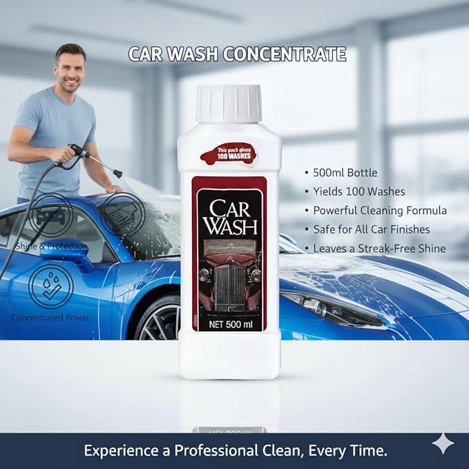 Car Wash Concentrated Liquid Soap, 500ml, 100 Washes, External Vehicle Cleaning