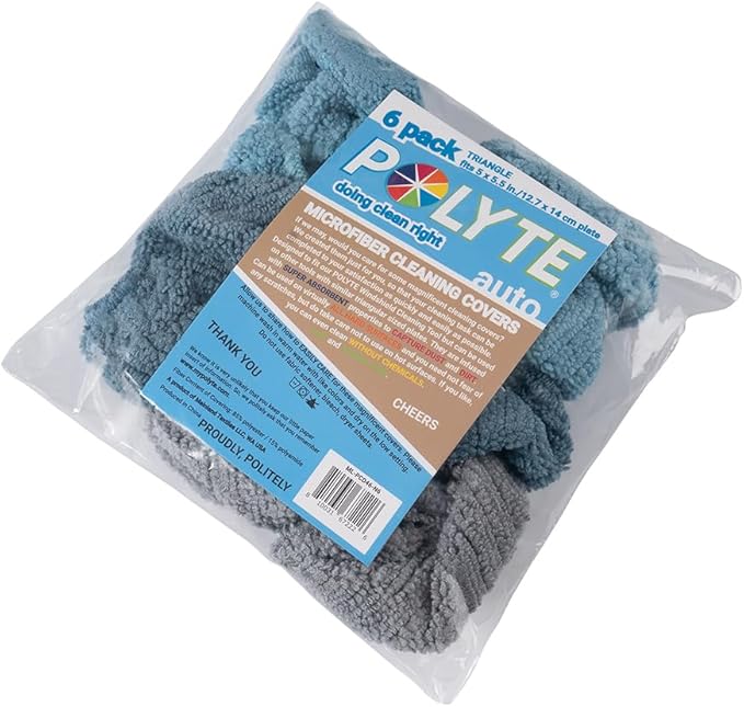 POLYTE Premium Lint Free Microfiber Cleaning Covers for Windshield Cleaning Tool, Fits 5.5x5 inch Triangle Plate, 6 Pack