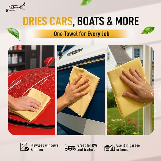 SM Arnold Water Sprite PVA Drying Cloth 5 Sq. Ft. – Fast Drying Chamois for Car Detailing | Cleans and Dries Finished Surfaces | Safe for Cars, Trucks, Motorcycles, RVs, Home, Garage, Office & More