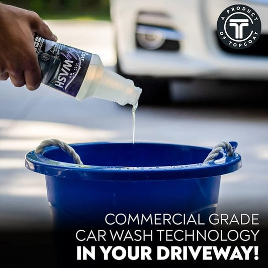 TopCoat PolyWash Concentrated, PH-Neutral Car Wash Soap, Leaves a Hydrophobic Barrier and Prevents Water Spots, Use as Foam Cannon Soap, 16 oz Car Soap Bottle