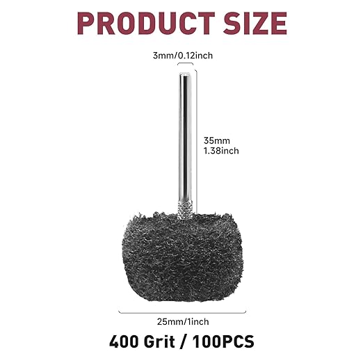 50 PCS Abrasive Buffing Wheels,1 Inch Buffing Polishing Wheel Set for Rotary Tool Accessorie 1/8'' (3mm) Shank, Black 400 Grits for Metal,Wood, Rust Removal