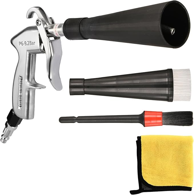 GOCCIDA Car Cleaning Gun Detailing Interior Dryer Air Blow Gun with 2 Set Nozzle,Car Detailing Kits Interior Cleaner for Vehicle Upholstery Carpet Seat Works with Air Compressor