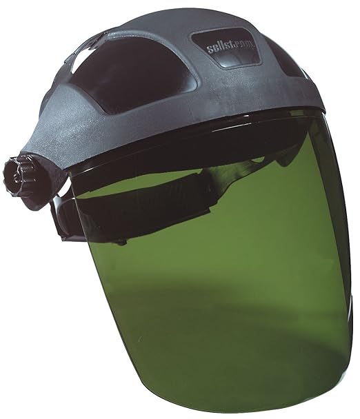 Sellstrom DP4 Face Shield - Lightweight Mask with High Impact Crown & Ratchet Headgear for Work, Grinding, Cutting - ANSI Z87.1 - Anti Fog Polycarbonate Window