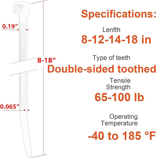 Zip Ties Assorted Size,8+12+14+18 Inch Double Sided Toothed,100 LBS Tensile Strength Heavy Duty Cable Wire Ties With Self-Locking Adjustable More Durable Nylon Tie Wraps for Indoor Outdoor(400 Pack)