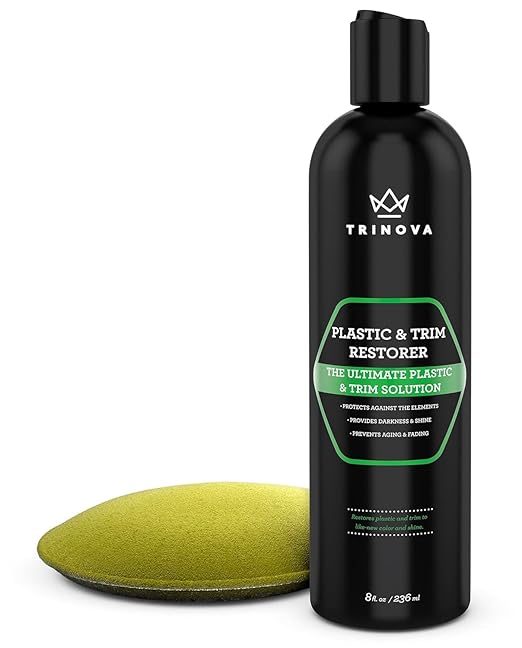 TriNova Plastic & Trim Restorer - Shines & Darkens Worn Out Plastic, Vinyl & Rubber Surfaces - Protects Cars & Motorcycles from Rain, Salt & Dirt - Prevent Fading - 8 fl oz (36PK)