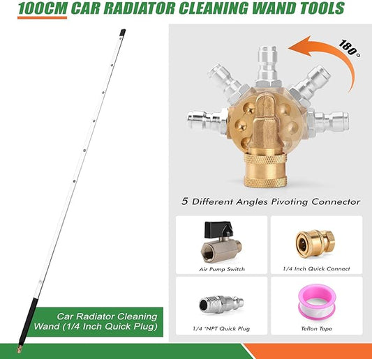 40 Inch Pressure Washer Wand for Car Radiator Cleaning Tools, Dual-Use Radiator Cleaner Wands for Pressure Washer & Pressure Air Pump Flush Car Truck Radiator Power Washer Wand with 6 Nozzle Tips