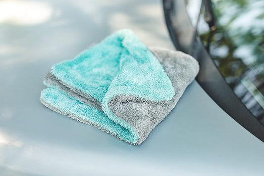 The Rag Company - The Liquid8r - Absorbent 70/30 Blend Microfiber Drying Towel for Cars, Trucks, SUVs, Safe for Detailing + Scratch Free, Twist Loop, 1100gsm, 16in x 16in, Aqua Blue/Grey (2-Pack)