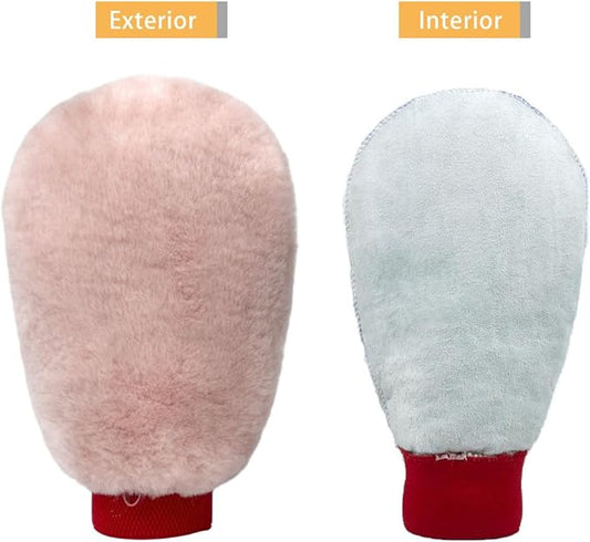 Gracefur Ultra-Soft Sheepskin Car Wash Mitt - 100% Pure Lambswool Wash Mitt for Scratch-Free Detailing & Paint Protection, Extra Large Safe Cleaning Glove (No Fingers, Pink)