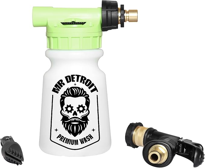 Mr. Detroit - 3pc Car Wash Kit with Foam Blaster, 64oz Car Wash Soap, Double Noodle Wash Mitt, Scratch-Free Wash Gun Foam Cannon Streak-Free Exterior Cleaner for Auto Cleaning & Home Use