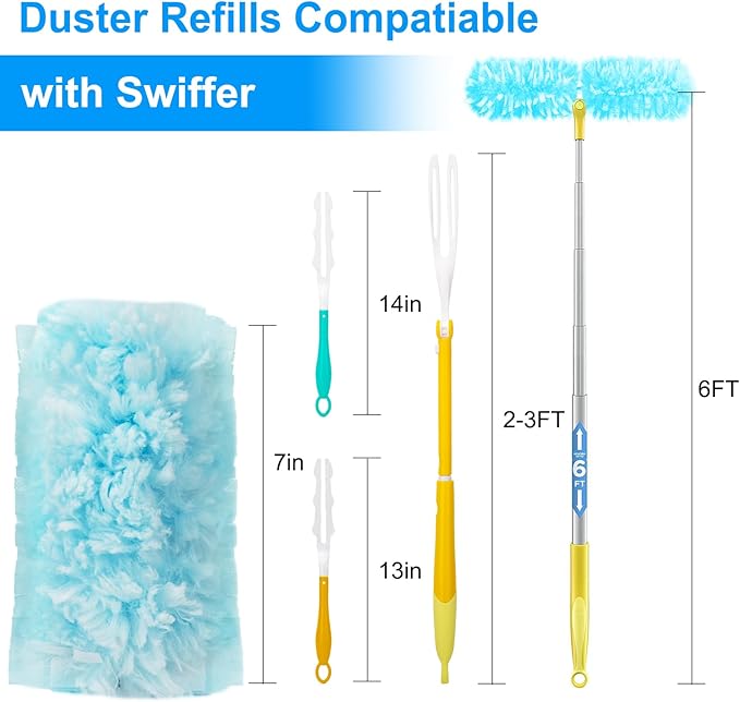 KeFanta Heavy Duty Duster Refills for Swiffer Duster, 30 Count MultiSurface 360Β° Duster Refills with 1 Handle, 4X Microfibers Disposable Dusters for Cleaning Home Blinds Fans Corners, Unscented