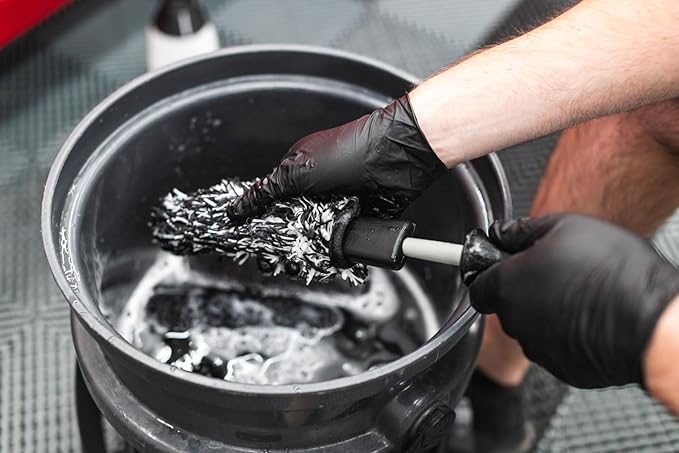 Detail Factory - Wheel Brush Mini with Interchangeable Microfiber Covers - Ultra-Soft Cleaning, Washing and Detailing Wheels, Tires, and Rims - Grey