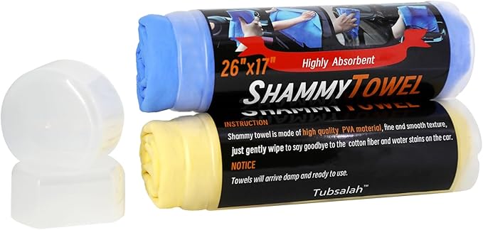Premium Shammy Cloth for Car Drying - 2 Pack (26”x17”) - Super Absorbent Synthetic Chamois Bathroom,Pets, Dust Remove,- Reusable Non-Scratch Vehicle Dry Towel (Yellow & Blue)