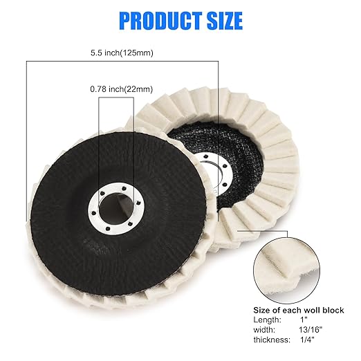 Wool Flap Buffing Wheel Pad Wool Polishing Wheel Felt Polishing Flap Discs 5 inch for Angle Grinder, Stainless Steel, Marble, Stone, Furniture, Car Wax for Surface Finishing and Restoration 6pcs