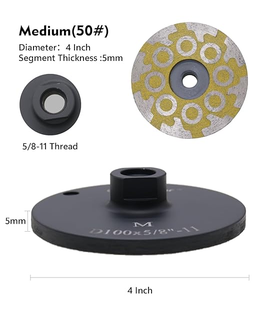 4" Flat Resin Filled Grinding Wheel, Diamond Cup Wheel with 5/8’’-11 Thread for Granite Marble Engineered Stone (Medium)