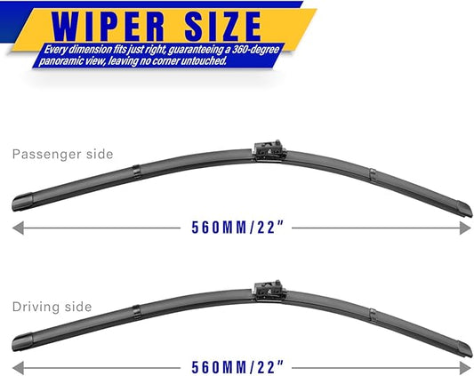 2 wipers Replacement for 2015-2020 MBZ C class and GLC class W205 C205 A205, Windshield Wiper Blades Original Equipment Replacement - 22"/22" (Set of 2)