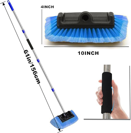Car Wash Brush with Long Handle – Five-Sided Soft Bristle Brush for Car, Truck, SUV, RV, Boat & House Siding Cleaning(Blue)