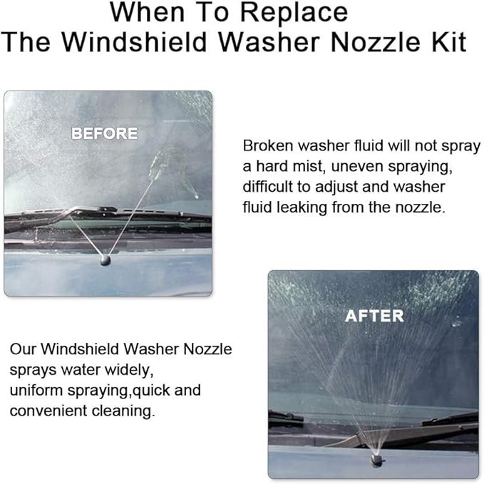 Front Windshield Washer Nozzles Kit for 05-16 Jeep Grand Cherokee 05-13 Chevy Malibu 05-10 Pontiac G6 07-10 Saturn Aura 55372143AB 55079049AA Wiper Spray Washer Jet with 3M Fluid Hose & 6 Connectors