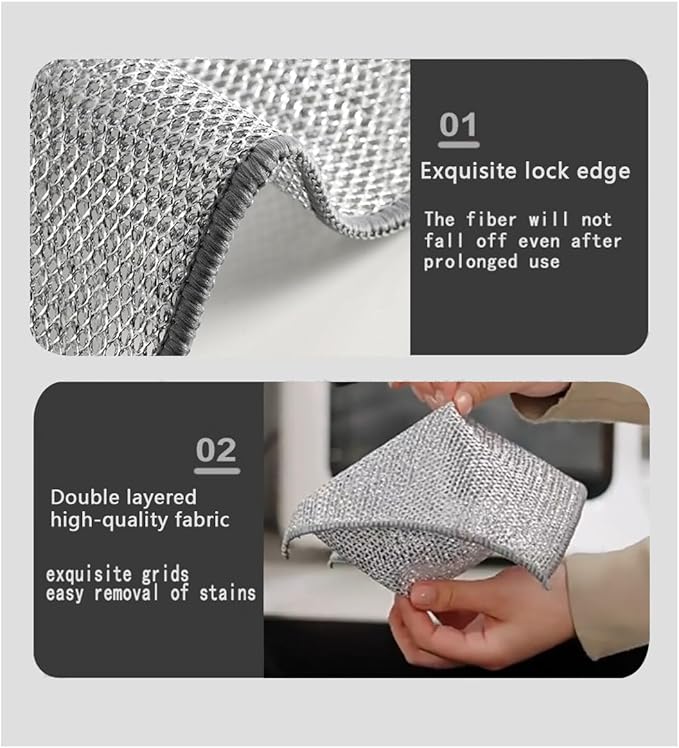 20 Counts Non Scratch Wire Dishcloth Multipurpose Wire Dishwashing Rag for Wet and Dry Use, Metal Scrubbers for Cleaning Dishes, Dual-Sided 2-Layer Kitchen Cleaning Cloth with Mesh, Mesh Dish Cloth