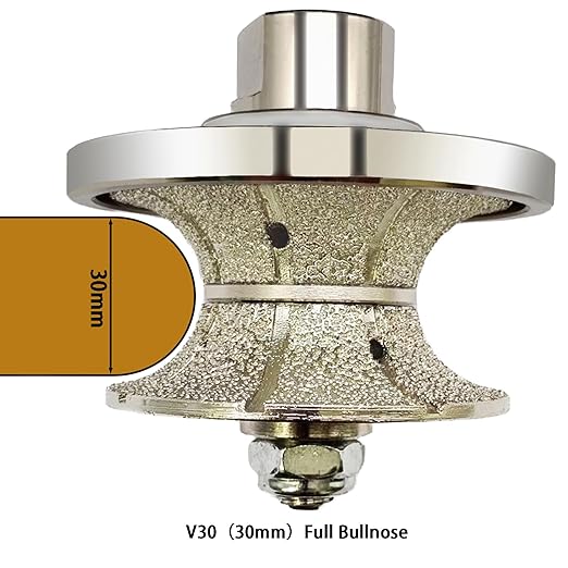 VANEPIC V30 Diamond Full Bullnose Profile Wheel Diamond Hand Profiler Router Bit Wheel Vacuum Brazed with 5/8-11 Thread for Grinder Polisher Granite Marble Concrete and Countertop Edge Shaping