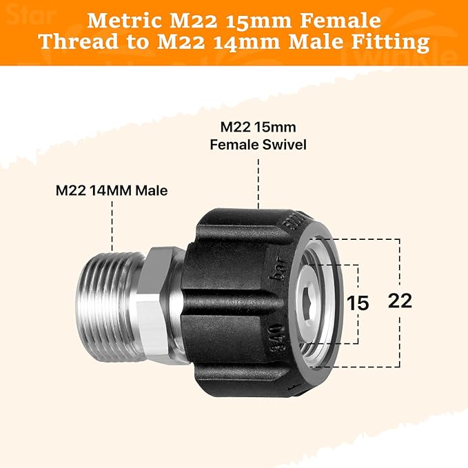 Twinkle Star Pressure Washer Adapter Set, Stainless Steel Quick Disconnect Kit, M22 14 mm Quick Connect Swivel to 3/8'' Quick Connect Fittings, 3/4" to Quick Release 9 Sets