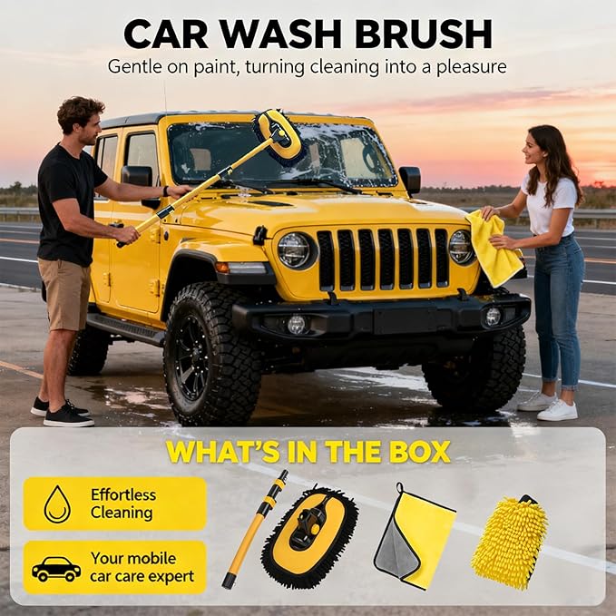 15° Curved Car Cleaning Brush with Telescopic Handle 43" Aluminum Alloy Long Rod Wash Mop for Cleaning RVs, Trucks, Boats