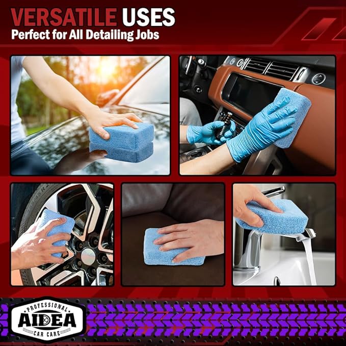 AIDEA Microfiber Applicator Pad-8Pack, Car Wash Sponge, Premium Microfiber Sponge and Cleaning Pads, Perfect for Effortless Wax, Sealant, and Conditioner Application - Blue