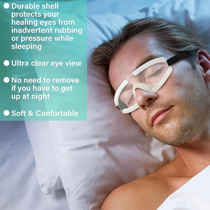 Kingdder Eye Shield Clear Eye Shield for Sleeping Protective Goggles with Adjustable Strap and Soft Padding, Sensitivity of The Eyes to Light, Storage Bag(1pcs)