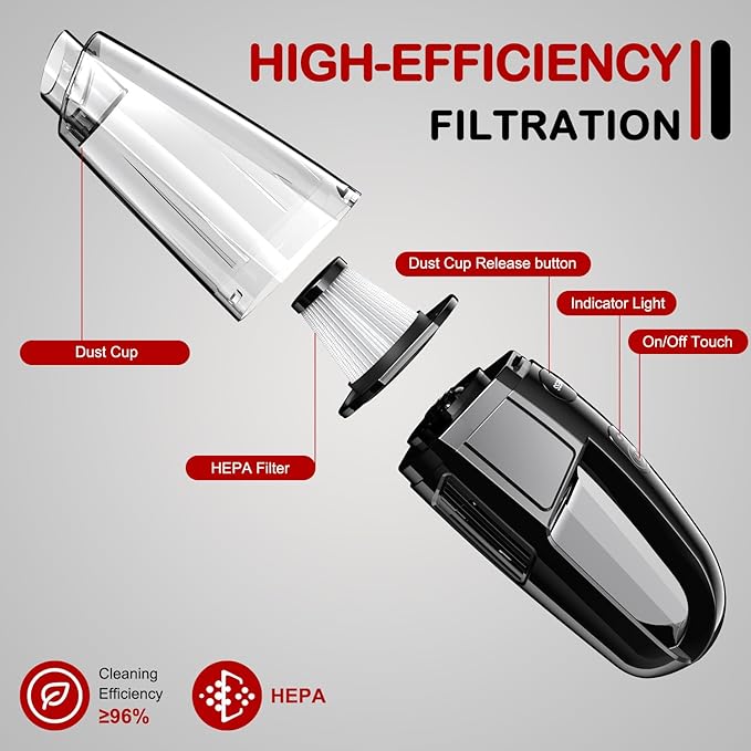 BSRCO Handheld Vacuum Cordless, Rechargeable 8000PA, Car Vacuum Portable Cordless, Hand Vacuum Rechargeable, 3 in 1, Lightweight, Hand Held Vacuum Cleaner for Car Home Office, Pet Hair