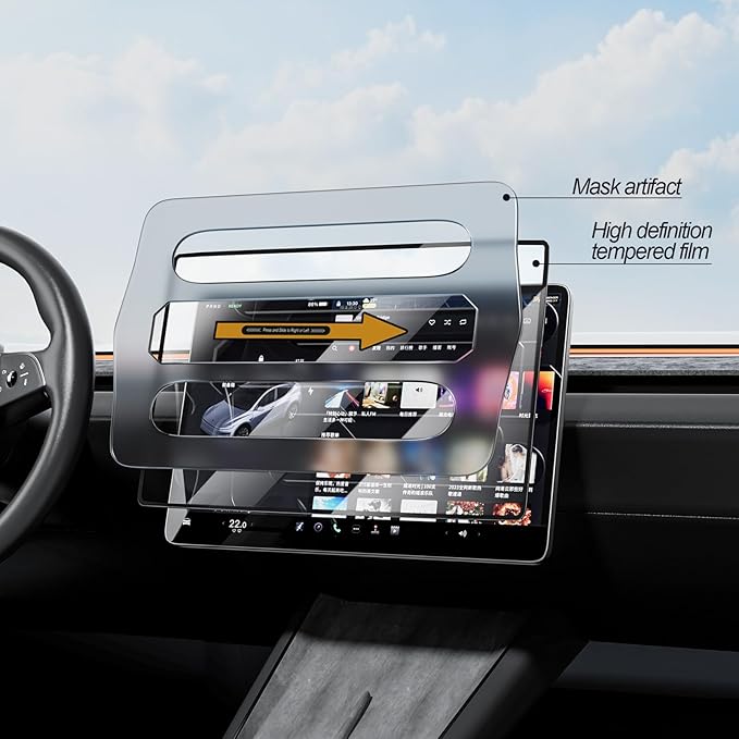 ShowEV Screen Protector for Tesla Model Y Juniper Model 3 Highland Dashboard Touchscreen Tempered Glass Protector with Alignment Kit for New Model Y Juniper Accessories Anti Glare/Anti Finger Print, 2pcs